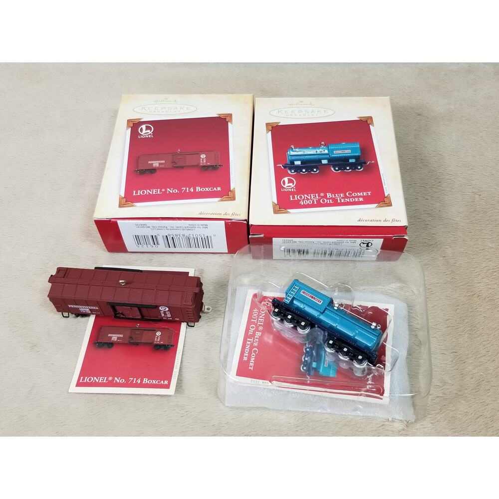 Christmas Tree Ornament Train Blue Comet 2002 Boxcart 2005 Lionel New In Box x2